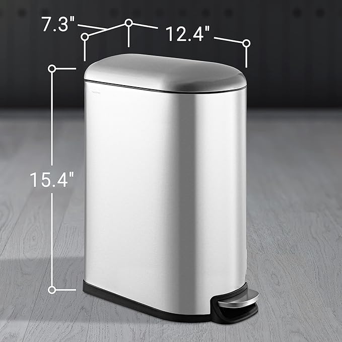 happimess HPM1009A Roland Mini 2.6-Gallon Step-Open Trash Can with Soft-Close Lid, Modern, Minimalistic, Fingerprint Proof for Home, Kitchen, Laundry Room, Office, Bedroom, Bathroom, Chrome