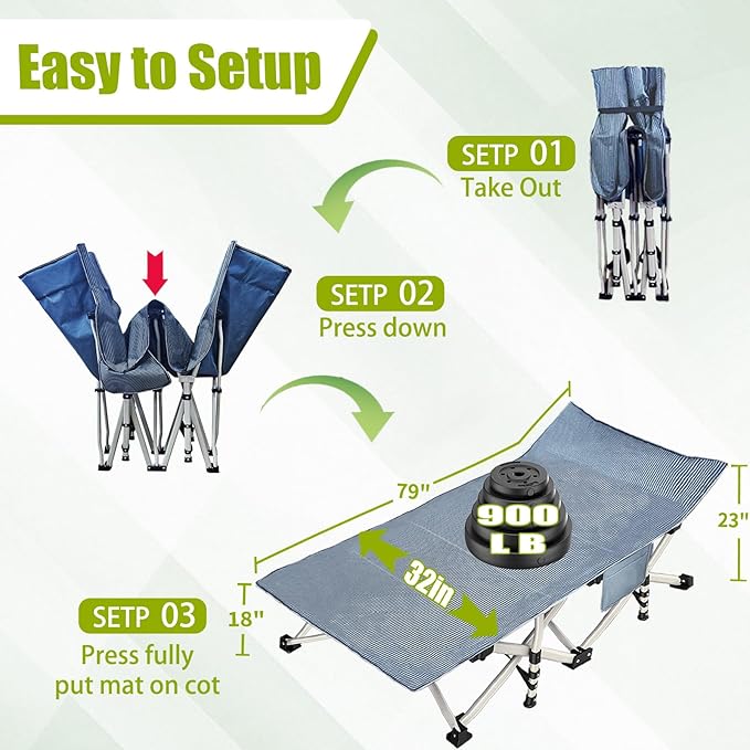 XXL Camping Cot 2 Pack Oversized Folding Cot for Adults Cots for Sleeping with Mattress Heavy Duty Portable Camping Bed with Carry Bag Cots for Hiking Camping Easy to Set Up Office Nap Outdoor Indoor