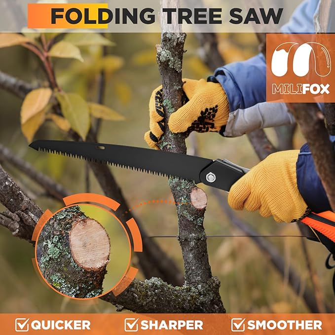 Folding Hand Saw 10 Inch Portable Foldable Pruning Saw with Triple-Cut SK5 Blade for Gardening Wood Cutting Tree Trimming Outdoor Camping Hunting Survival