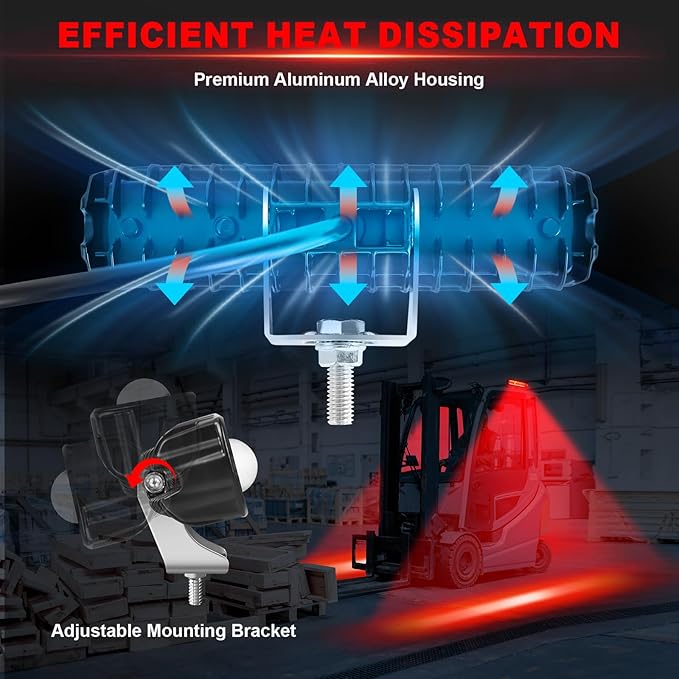 LED Forklift Safety Light - 2 Pack Warehouse Warning Light with Adjustable Mounting Bracket for Truck, AGV Security Indicator Spotlight Brightness (Red)