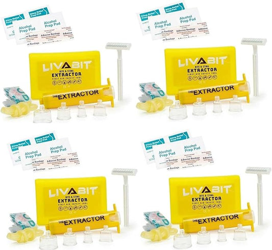 4 Pack Venom Extractor Suction Pump Kit, Snake Bite, Bee Sting, Emergency First Aid Supplies, Hiking, Camping, Backpacking | Insect Bug Spider & Rattlesnake Bite Treatment + Bonus CPR Shield