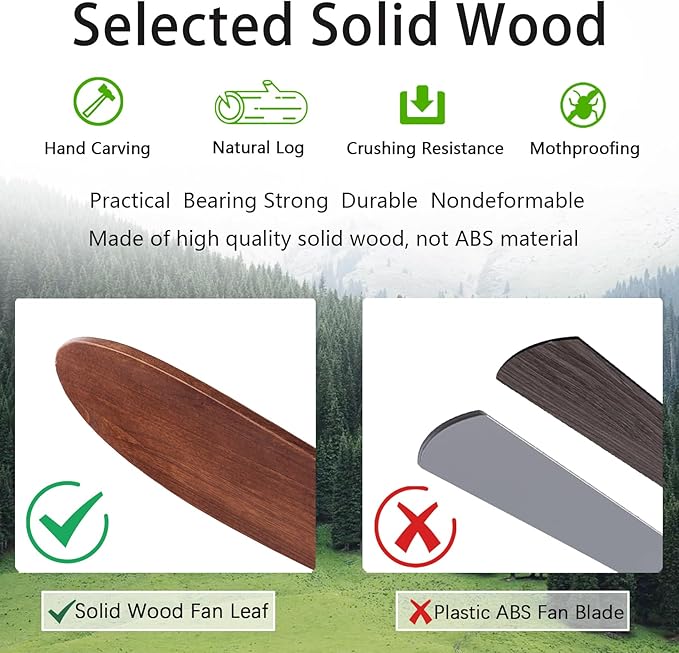 60" Wood Ceiling Fan No Lights with Remote Control，Wooden 3 Blades Ceiling Fans Without Light for Patio,Garage,Living Room,Bedroom,Office,Indoor/Outdoor(Black+Dark Walnut)