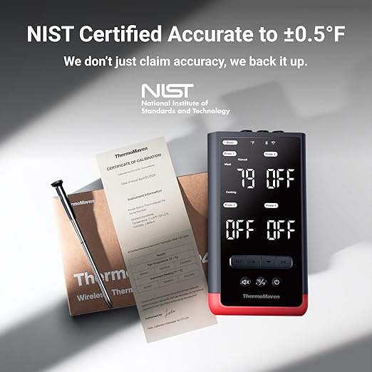 Smart Bluetooth Wireless Meat Thermometer – 4-Probe, WiFi Unlimited Range, 6 Sensors with NIST Certified Accuracy, Ideal for BBQ, Grill, Kitchen, Oven, Smoker, Rotisserie