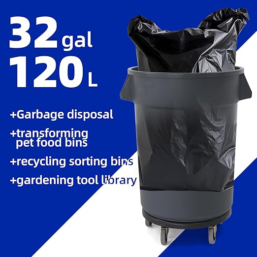 32 Gallon Outdoor Trash Can with Wheels and Lid, Garbage Cans with Handle,Trash Bin Suitable for Hospitals/Garages/Backyards/Yards/Mall (2 Pack)