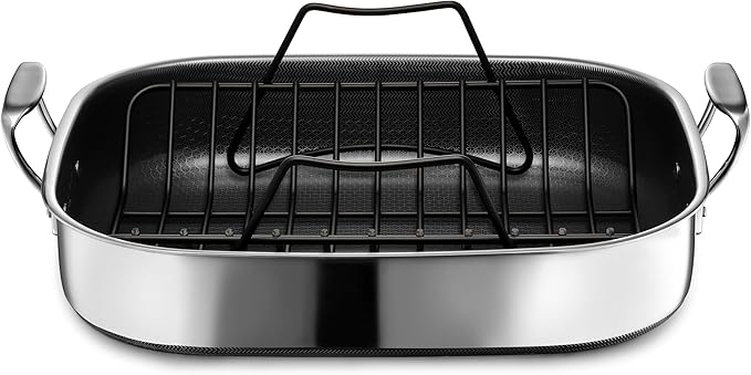 HexClad Hybrid Nonstick Roasting Pan with Rack, Dishwasher-Friendly, Oven-Safe Up to 900°F, Compatible with All Cooktops