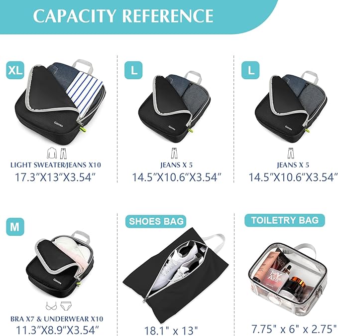 Gonex Compression Packing Cubes, 3pcs/4pcs Expandable Storage Travel Luggage Bags Organizers