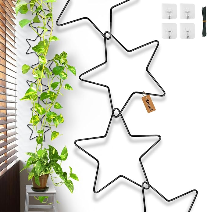 15 Pcs Chain Trellis for Climbing Plants, 7.5(ft) L Wall Plant Trellis Indoor, Pothos Plant Climber Support for Ivy Hoya Flower, Star