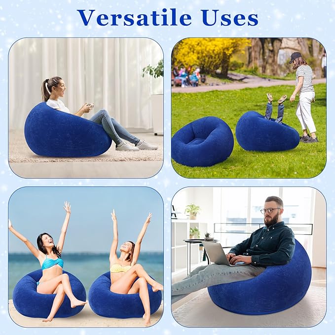 Realspring Inflatable Bean Bag Chairs Outdoor Blow up Camping Chairs Inflatable Lazy Sofa Folding Portable Bean Bag Loungers Couch for Movie Night(Dark Blue,2 Pcs)