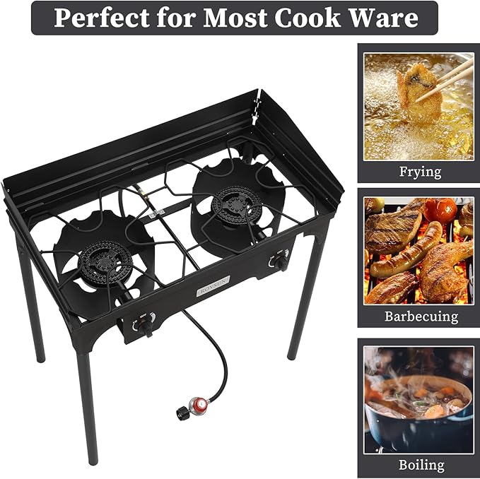 ROVSUN 2/3 Burner Outdoor Propane Gas Stove High Pressure Stand Cooker for Backyard Cooking Camping Home Brewing Canning Turkey Frying, 20 PSI CSA Listed Regulator