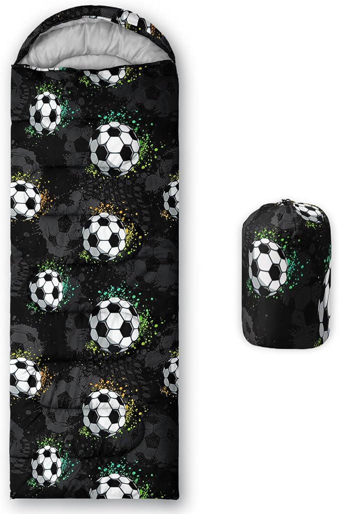 AILONEN Blue Glowing Basketball Sleeping Bag for Kids Boys,Warm and Cool Weather,Lightweight,Waterproof Backpacking,City Theme Ball Sports Sleeping Bag for Camping