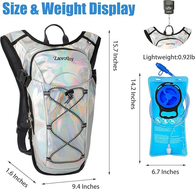 Reflective Hydration Backpack, Hydration Pack - Water Backpack with 2L/3L Hydration Bladder, Essential for Festivals - Rave Hydration Pack for Hiking, Running, Cycling, and Festivals