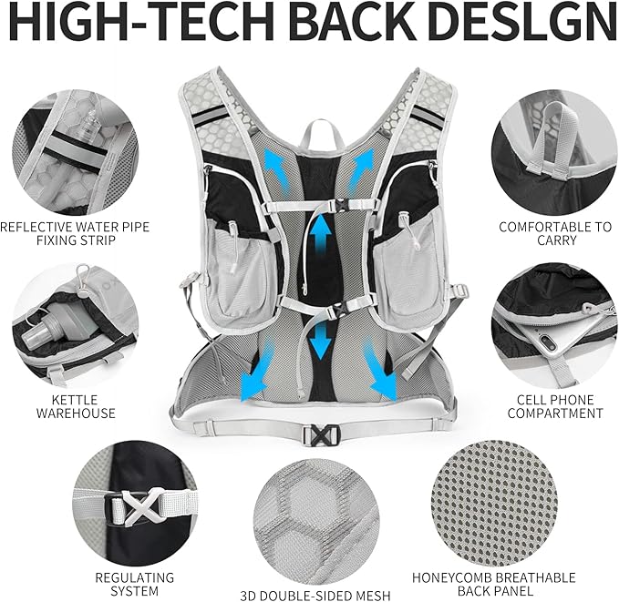 Hydration Pack Backpack, Lightweight Water Backpack with 2L Leakproof Hydration Bladder Daypack for Men Women,Running Hydration Vest for Outdoor Trail