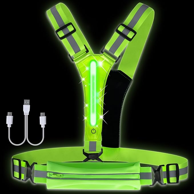 LED Safety Wristband Lights - Rechargeable Light Up Arm Ankle Band Kids Magic Slap Glow Bracelets Reflective Belt High Visibility for Night Cycling Walking Joggers Running Gear