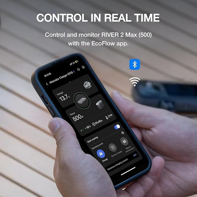 EF ECOFLOW Portable Power Station River 2 Max 500, 499Wh LiFePO4 Battery/ 1 Hour Fast Charging, Up to 1000W Output Solar Generator (Solar Panel Optional) for Outdoor Camping/RVs/Home Use