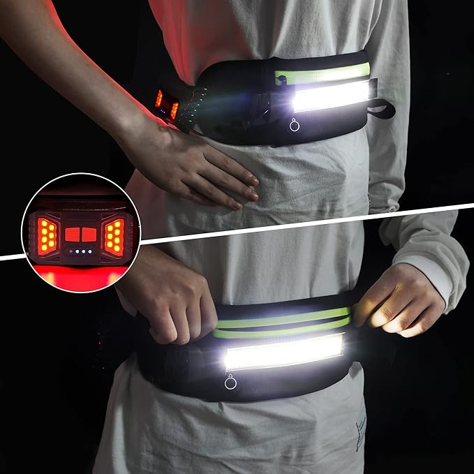 Running Light, 1000Lumens Running Belt Running Gear with 230°Rechargeable Night Running Light for Phone Waist Bag Light with Water Bottle Holder Slim Running Belt for Runners Sports Jogging Walking