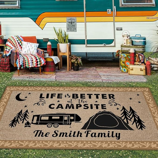 Custom Camping Rug It's Better at The Campsite RV Trailer Decor Camper Floor Mat for Outdoors, Camping, Patio, Backyard, Picnic, Beach, 48 x 72 Inch (20 RV Optional)