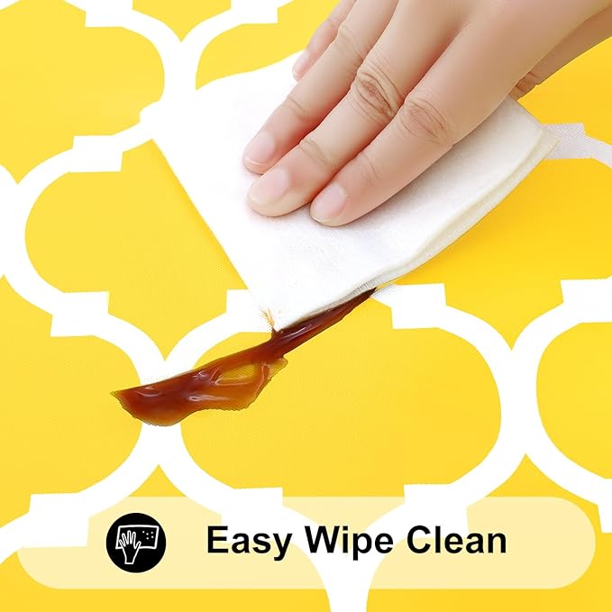 Smiry Rectangle Picnic Table Cover, Waterproof Elastic Fitted Camping Tablecloths for 8 Foot Tables, Wipeable Flannel Backed Vinyl Tablecloth Protector for Indoor, Outdoor (Yellow, 30x96 Inches)