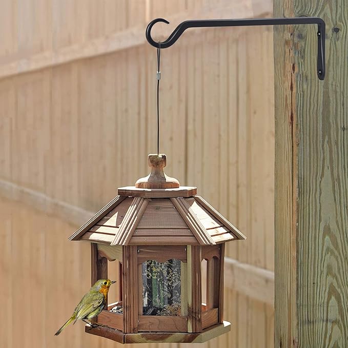 2 Pack Premium Forged Wall Hook, Sturdy Hanging Plant Bracket, Elegant Hook for Bird Feeders, Planters, Lanterns, Wind Chimes Indoor Outdoor, Upgrade Black, 12 Inch