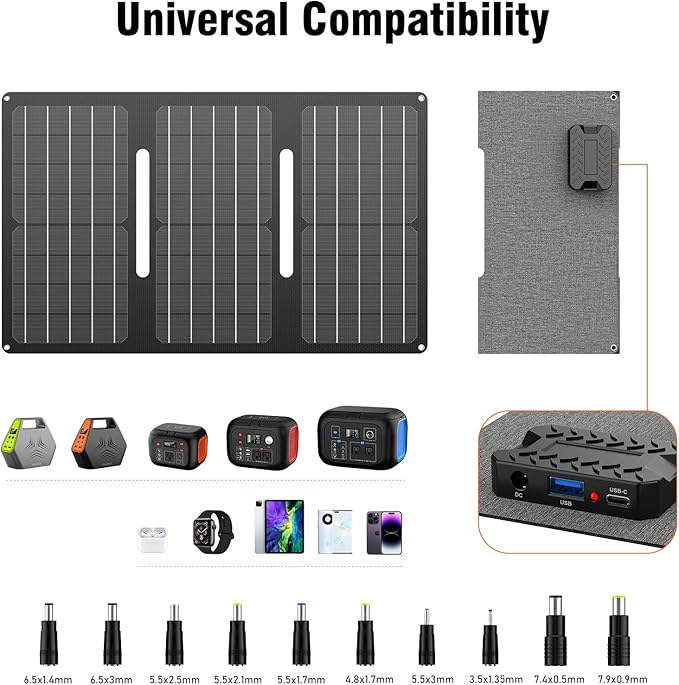 Portable Solar Generator, 150W Portable Power Station with Foldable 30W Solar Panel, 110V Pure Sine Wave 97Wh Lithium Battery Pack with Multi-Port LED Flashlights for Home Camping Hurricane Emergency