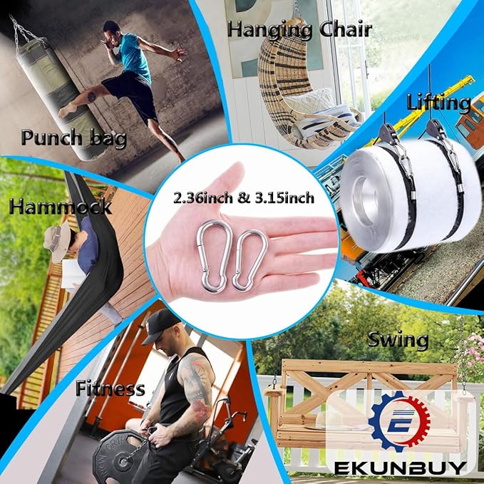 Spring Snap Hooks, 304 Stainless Steel Metal Clip Heavy Duty Rope Connector Small Snap Clamp Key Chain Link Buckle for Hammock Swing Set Outdoor Travel Camping Fishing Hiking