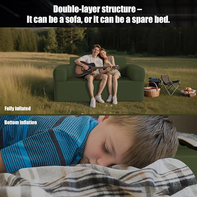 Double-Layer Inflatable Couch with Built-in Pump - Automatic Air Sofa Chair, Super Tough & Tear-Resistant Fabric for Camping, Outdoor, Travel, Home Use (Portable Luxury Comfort)