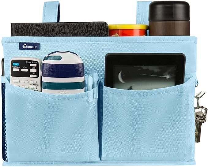 Surblue Bedside Caddy Hanging Organizer Bedside Storage Bag for Bunk and Hospital Beds (Small, Skyblue)