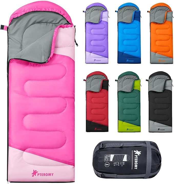 PTEROMY Sleeping Bags for Adults, Lightweight Water Resistant Backpacking Camping Sleeping Bag for Warm Cold Weather, Camping Essentials for Hiking Outdoor Travel