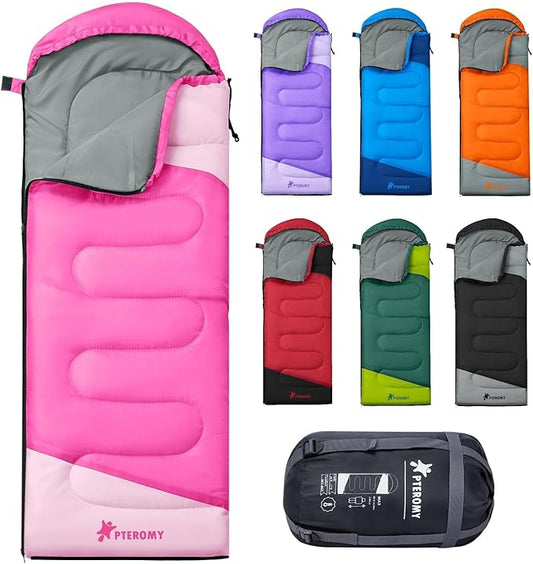 PTEROMY Sleeping Bags for Adults, Lightweight Water Resistant Backpacking Camping Sleeping Bag for Warm Cold Weather, Camping Essentials for Hiking Outdoor Travel