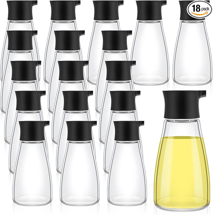 Tanlade 18 Pcs Soy Sauce Dispenser Leakproof Cruet Dispenser Set Small Sauce Bottles Glass Soy Container Oil Dispensing Bottles Seasoning Vinegar Cruet with Lid for Kitchen Cooking, Black