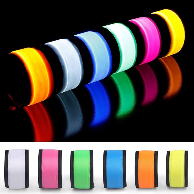 Dilabnba 6PCS Led Light Up Slap Wristband for Running Night Safety, Glow in The Dark Slap Bracelets Arm Band Reflective Strips for Cycling Walking Concert Camping Party