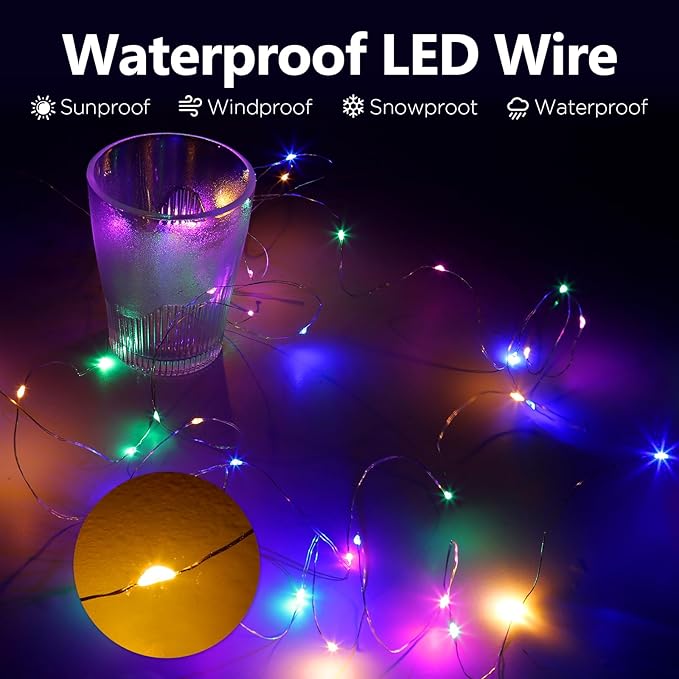 Fairy Lights Battery Operated String Lights 16.4ft 50LED Flashing and Constant Light Waterproof Silver Wire for Christmas DIY Party Bedroom Wedding (Multicolor, 4 Pack)