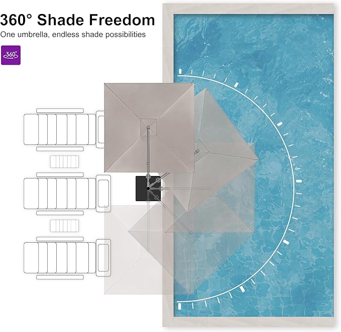 PURPLE LEAF 9 FT Cantilever Patio Umbrella Outdoor Aluminum Offset Square Umbrella with 3 Years Fade Resistance Recycled Fabric and 360-degree Rotation for Deck Pool Garden, Ash Mocha