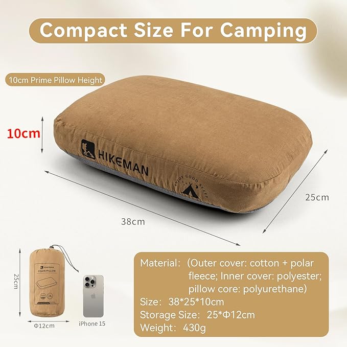 HIKEMAN Camping Memory Foam Pillow - Ultralight Travel Backpacking Ergonomic Pillow with Removable Cover,Neck Lumbar Support for Outdoor Camp,Sport,Hiking,Backpacking Sleep (Purple)