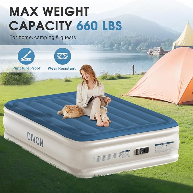 DIVON Air Mattress Full with Built in Pump,18’’Thicken Inflatable Mattress in 3 Mins,Foldable Blow Up Mattress,Portable Full Size Air Mattress for Camping,Travel&Floor,Air Bed for Adults,660lbs