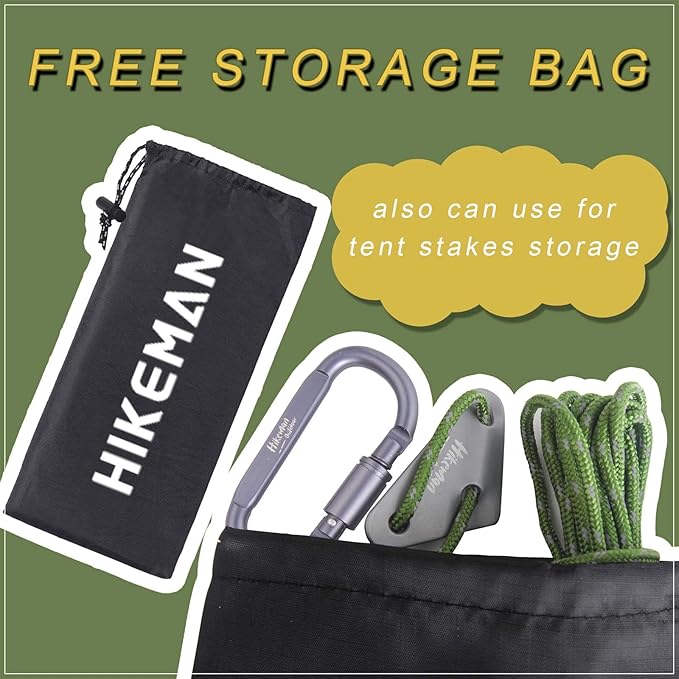 Hikeman 4 Pack Camping Rope with Locking Carabiner Clip,4mm Reflective Guy Lines with Triangular Guyline Adjuster Tensioner,Nylon Cord for Tent Tarp Tie Down,Hiking,Backpacking