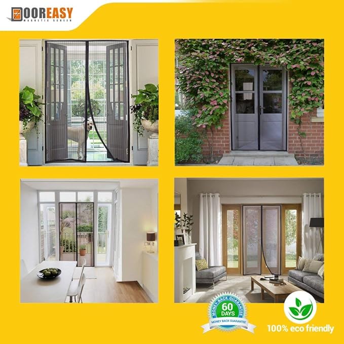DOOREASY Magnetic Screen Wide Range Sizes Screen Door, Full Frame Loop Sewn Polyester Mesh, Add-on Magnets and Weight Bars(Fits Doors up to 30"x79")