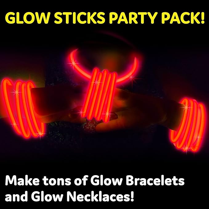 PartySticks Red Glow Sticks - 100pk, 8 Inch Glow in The Dark Light Up Sticks - Party Favors, Decorations, Necklaces and Bracelets with Connectors