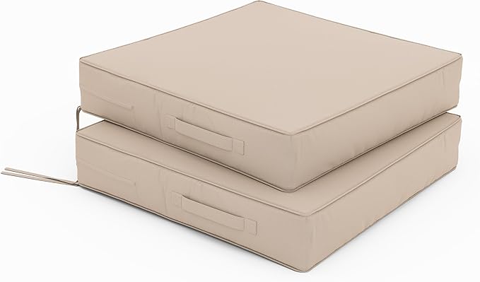 Patio Chair Cushions 22 X 22 X 4 Inch Waterproof Outdoor Seat Cushions for Patio Furniture, Outdoor Sofa Couch Pads with Ties & Handle, Set of 2, Sand