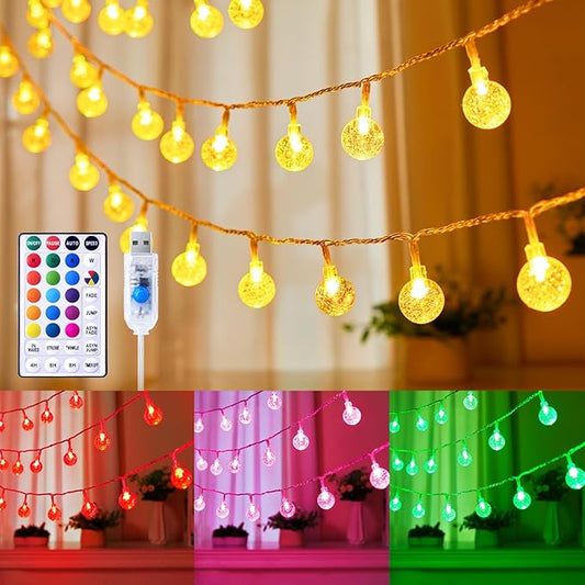 Minetom USB Globe String Lights - 17 ft 50 LED Color Changing Globe Fairy Lights with Remote and Timer, 16 Single Colors and 7 Modes Twinkle Lights for Bedroom Dorm Tent Bed Patio Christmas Party