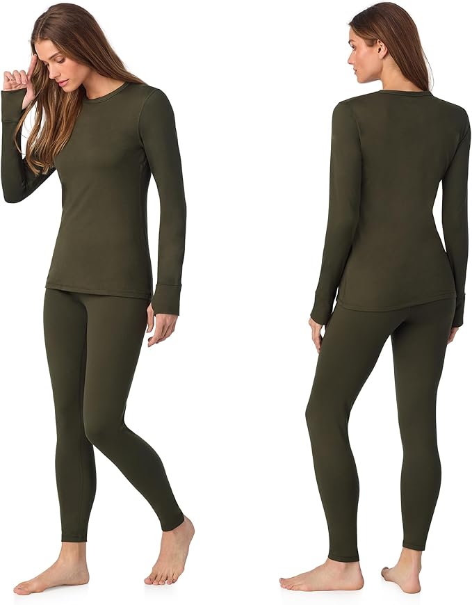 Cuddl Duds Womens Fleece Lined Thermal Base Layer Set – Long Sleeve Shirt & Leggings for Cold Weather – Lounge Set for Women