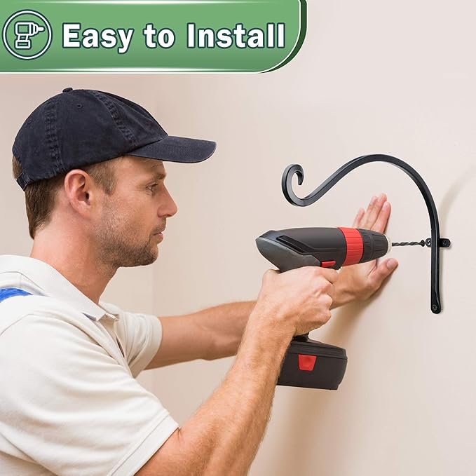 AJART Hanging Plant Hanger Outdoor: 12-Inch Bird Feeder Wall Hooks - Black Metal Plant Bracket Hook for Hanging Flower Baskets