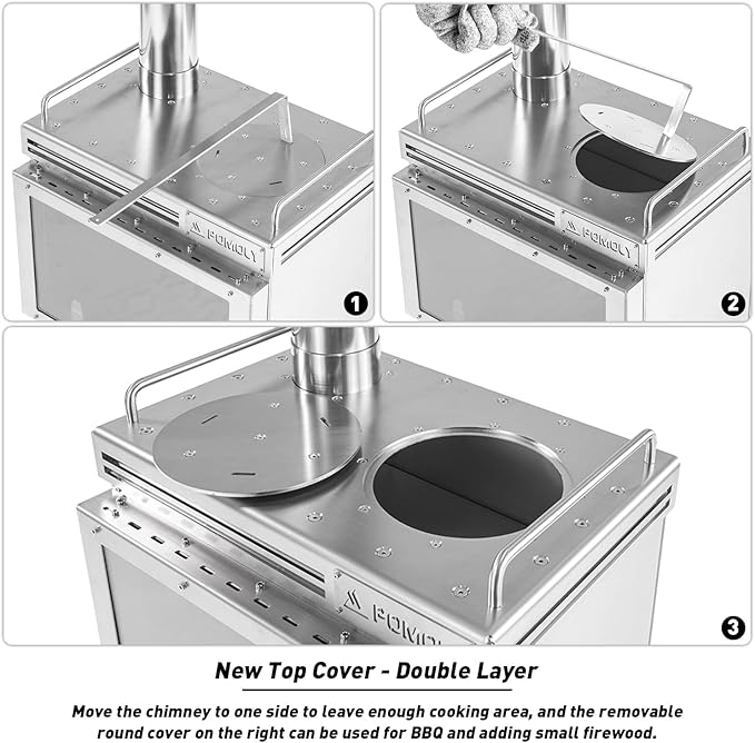 POMOLY Camping Tent Stove Wood Stove, Dweller Max 2.0 Stainless Steel Wood Burning Stove for Hiking, Cooking, Heating