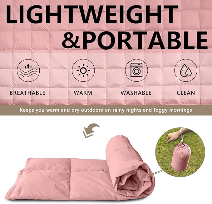 zzlamb Puffy Down Camping Blanket Water-Repellent, Down Throw Travel Blanket Portable for Outdoor, Light Warm Quilt for Couch Plane Car Theater Stadium Picnic RV Backpacking Hammock