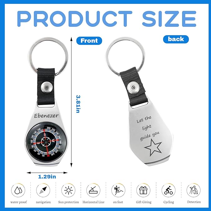 Custom Engraved Compass Keychain - Personalized Brass Compass with Luminous Function, Waterproof Survival Tool for Hiking Camping Graduation Gifts
