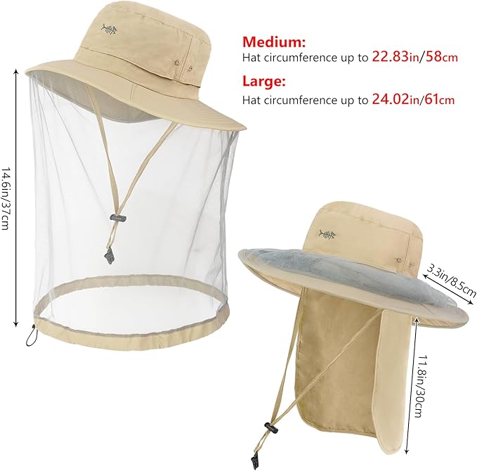 BASSDASH UPF 50+ Mosquito Net Hat with Stowable Neck Flap for Men Women Outdoor Fishing Hiking Camping Gardening FH17