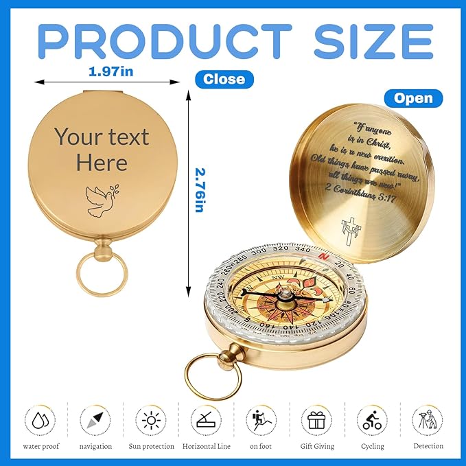 Custom Engraved Compass Keychain - Personalized Brass Compass with Luminous Function, Waterproof Survival Tool for Hiking Camping Graduation Gifts