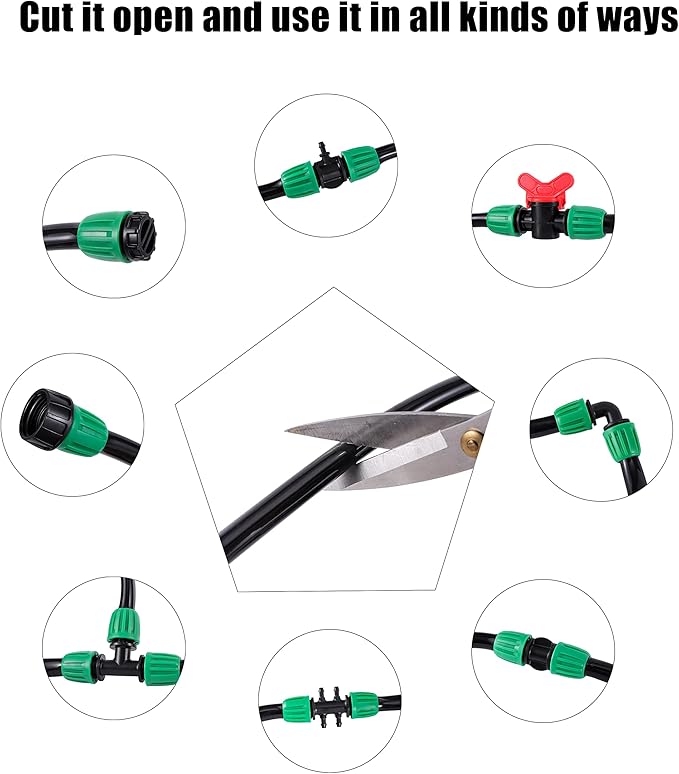 52 FT 1/2”PVC Garden Irrigation Tubing Hose（OD:16mm,ID:12mm),1/2 inch Drip Irrigation Tubing Main Line Hose Tube with Drip Irrigation Fitting Connector for Garden Watering Drip Irrigation System