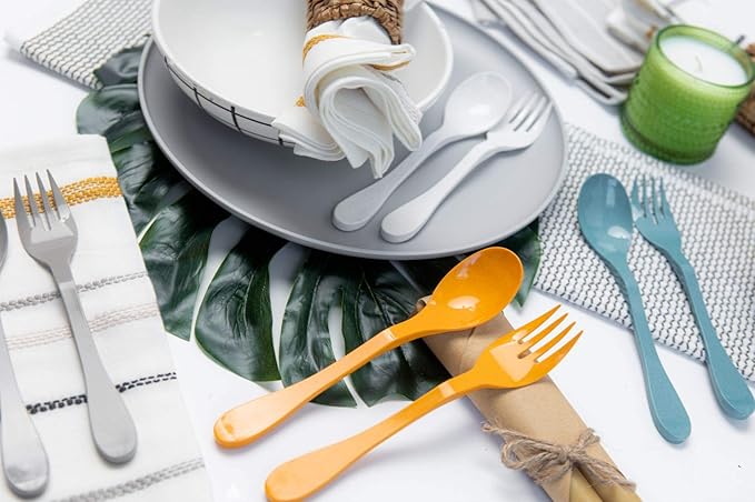 Knork Eco Astrik Reusable Compostable Plant-Based To Go Ware, Utensil Set with Carry Case, Orange Blue White Gray, 8 Piece Utensil Set with Carry Case