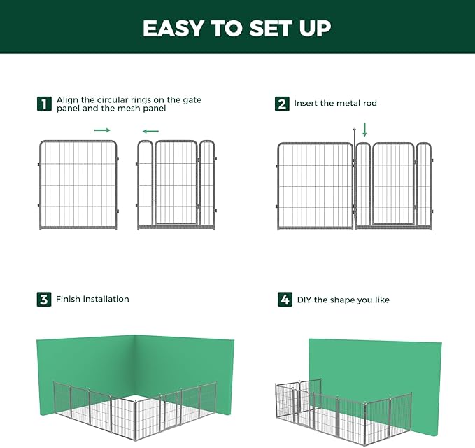 FXW Garden Fence with Door, 32in(H) x 18ft(L) 8 Panels Dog Fence Outdoor for The Yard - Heavy Duty Metal Fencing Tall Animal Barrier for Dog and Rabbit, Easy Assemble