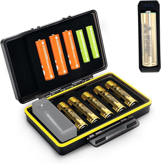 Detachable Battery Tester for AA and AAA Batteries,10 Slots Battery Case for 8 AA and 2 AAA Batteries, Water-Resistant and Shockproof, PC Shell Easy to Carry